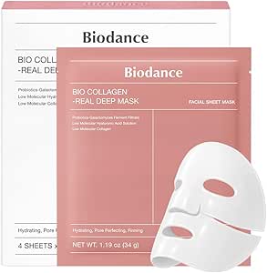 BIODANCE Bio-Collagen Real Deep Mask, Hydrogel Mask, Pore Minimizing, Elasticity Improvement, Korean Skincare face mask | (34g) x 4